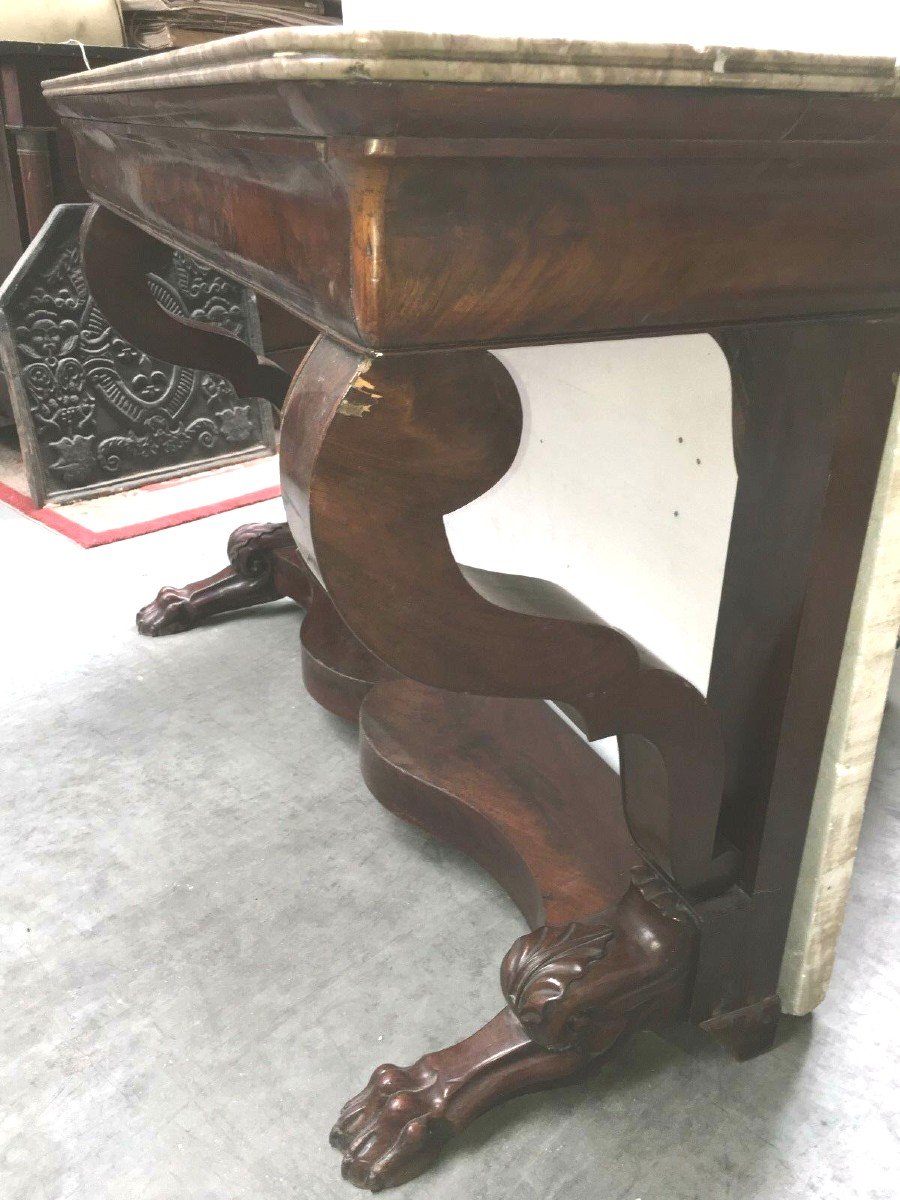 Console With Claw Feet In Mahogany And Louis Philipe Century Veneer-photo-3