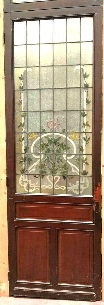 Door And Transom In Art Deco Stained Glass Early XX Century Floral Decor-photo-1