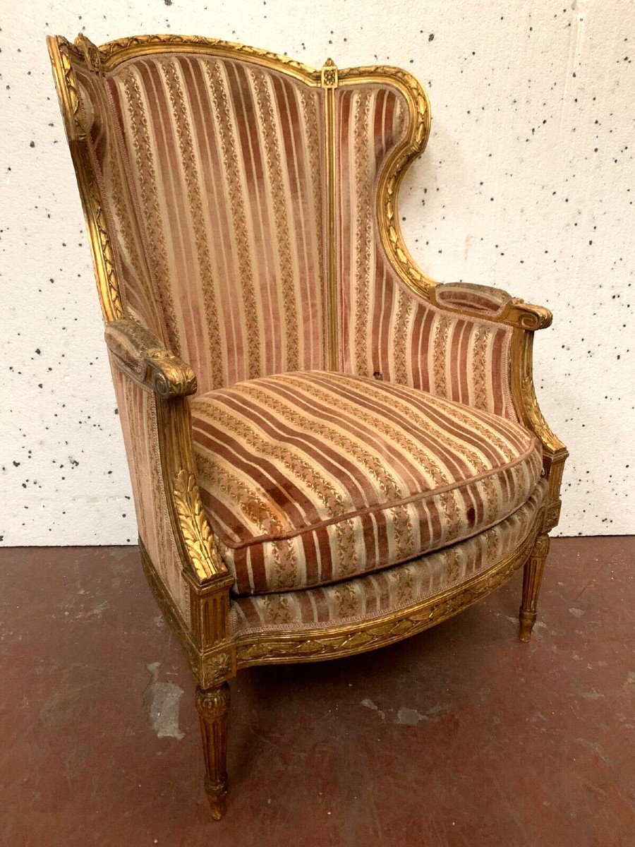 Bergère A Louis XVI Style Cushion In Golden Wood XX Century-photo-4