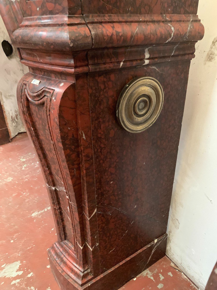 Pair Of Louis XIV Style Fireplaces In Griotte Red Marble. XIX Century .-photo-4