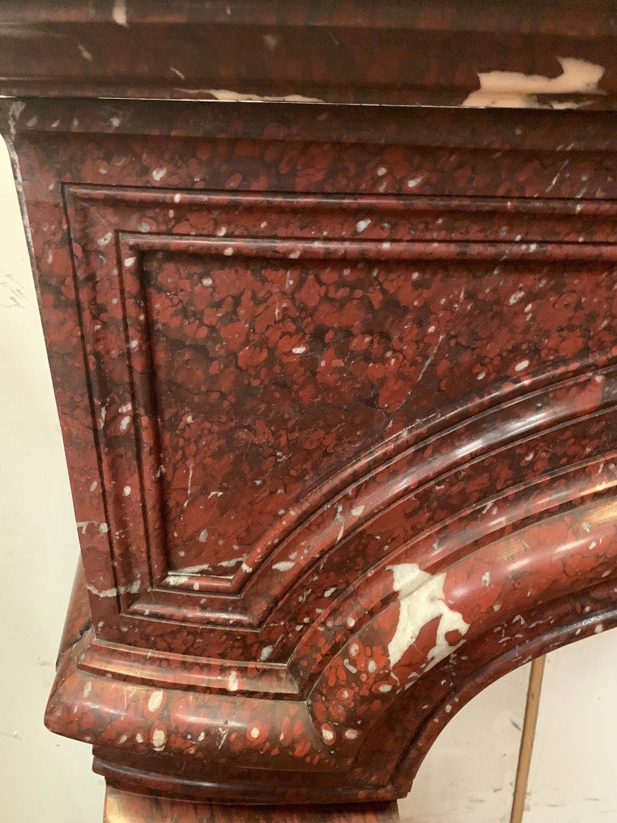 Pair Of Louis XIV Style Fireplaces In Griotte Red Marble. XIX Century .-photo-6