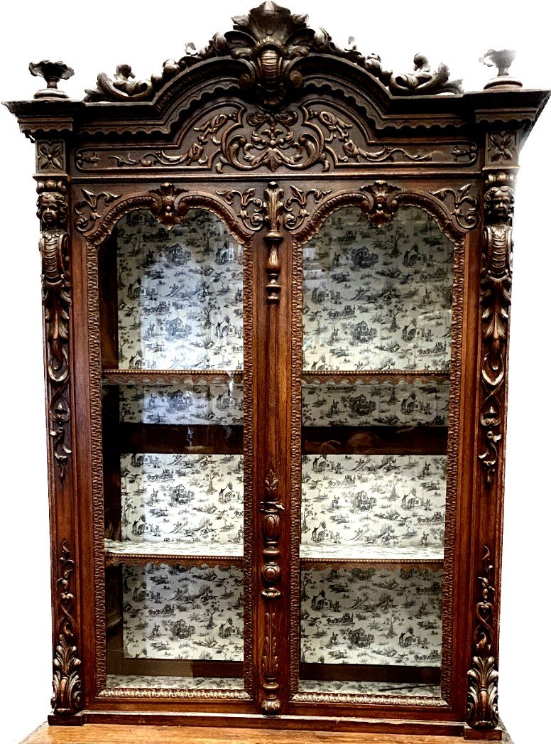 Showcase In Two Body Renaissance Style In Solid Walnut Napoleon III-photo-2