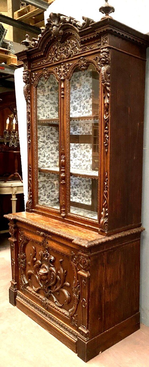 Showcase In Two Body Renaissance Style In Solid Walnut Napoleon III-photo-1