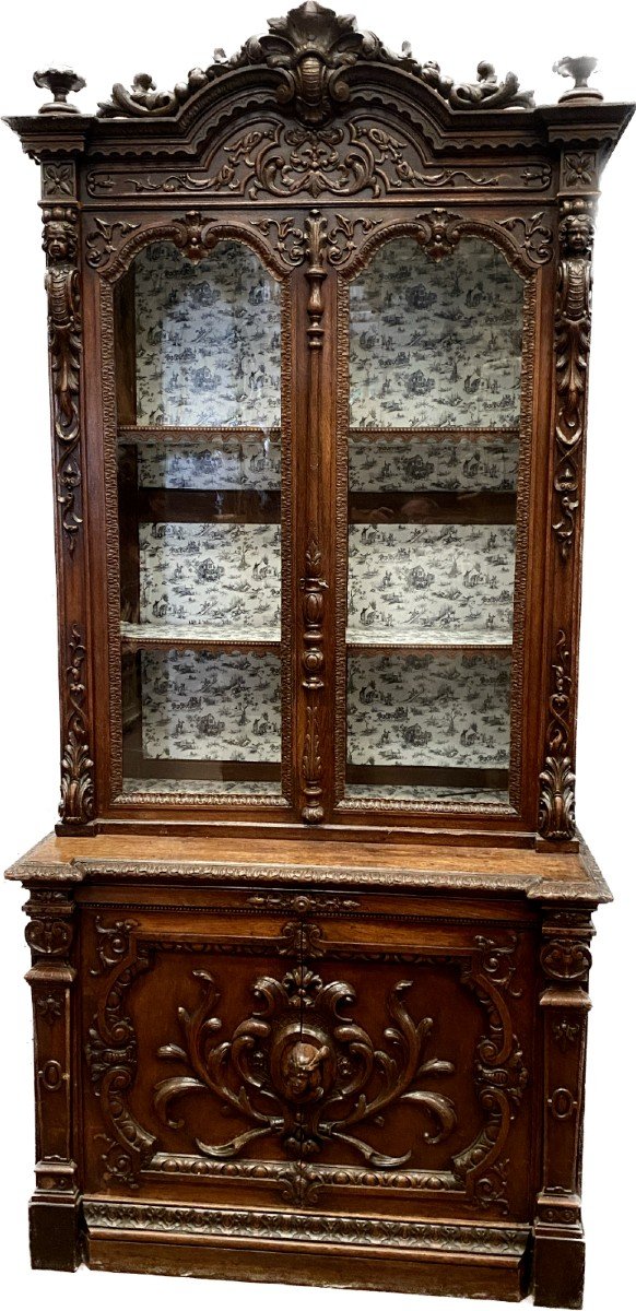 Showcase In Two Body Renaissance Style In Solid Walnut Napoleon III