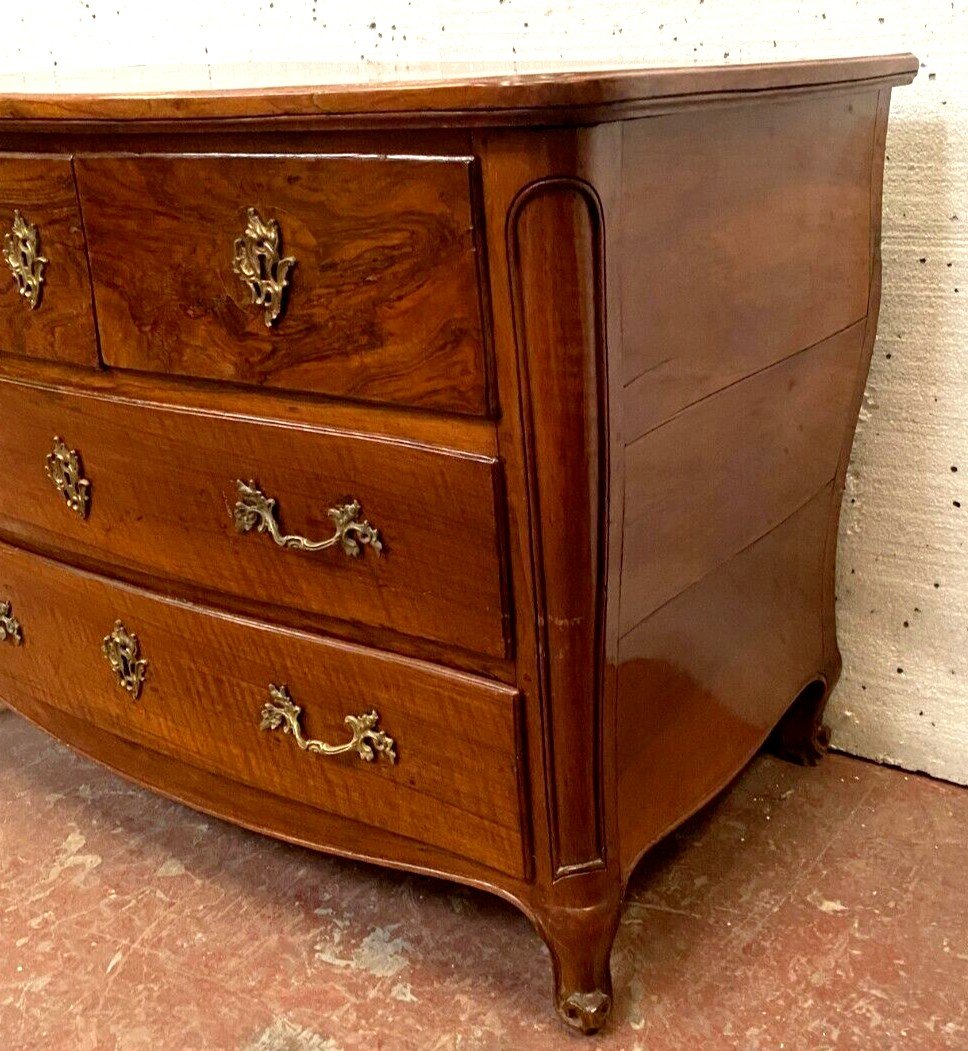 Louis XV Curved Commode In Solid Walnut Period 18th Century-photo-3