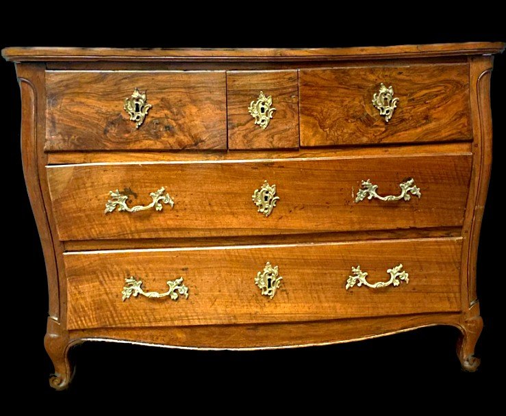 Louis XV Curved Commode In Solid Walnut Period 18th Century-photo-5