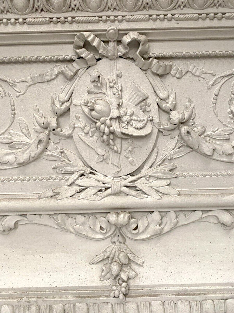 Decorative Panel Or Top Of Door In Wood And Patinated Stucco 19th Century-photo-2