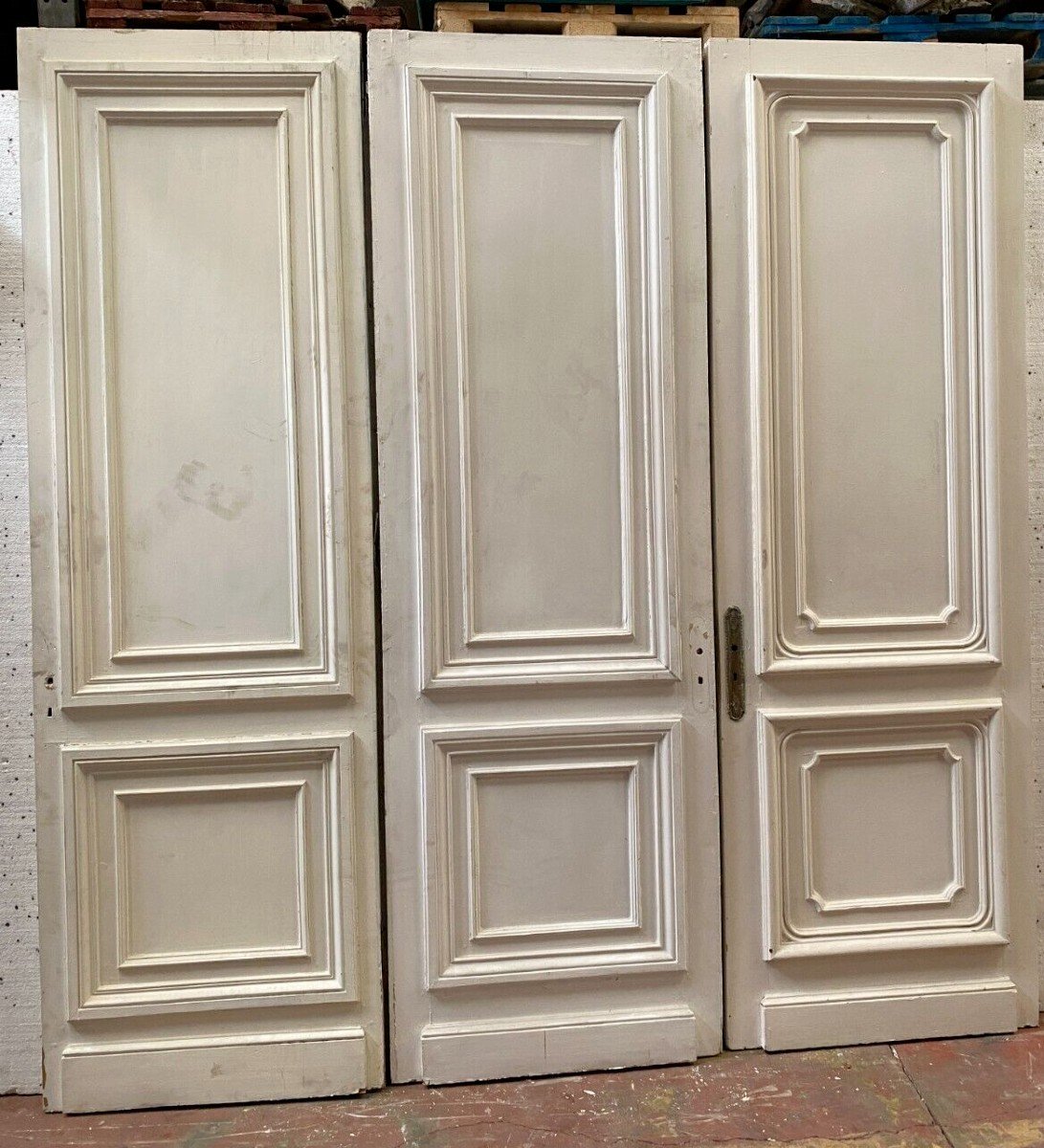 Suite Of Three Double-sided Molded Passage Doors 19th Century-photo-4