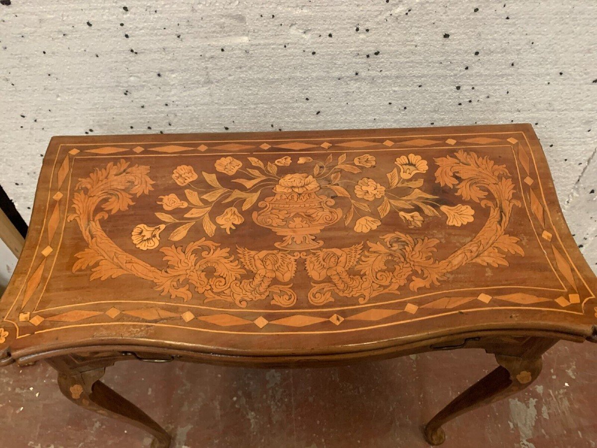 Louis XV Style Game Table In Dutch Marquetry XIX Century Console-photo-5