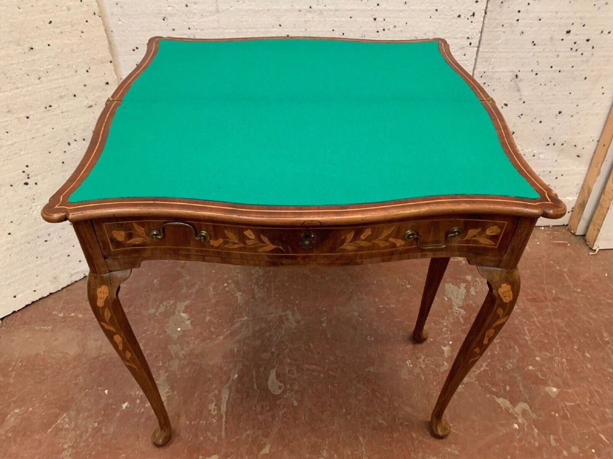 Louis XV Style Game Table In Dutch Marquetry XIX Century Console-photo-6