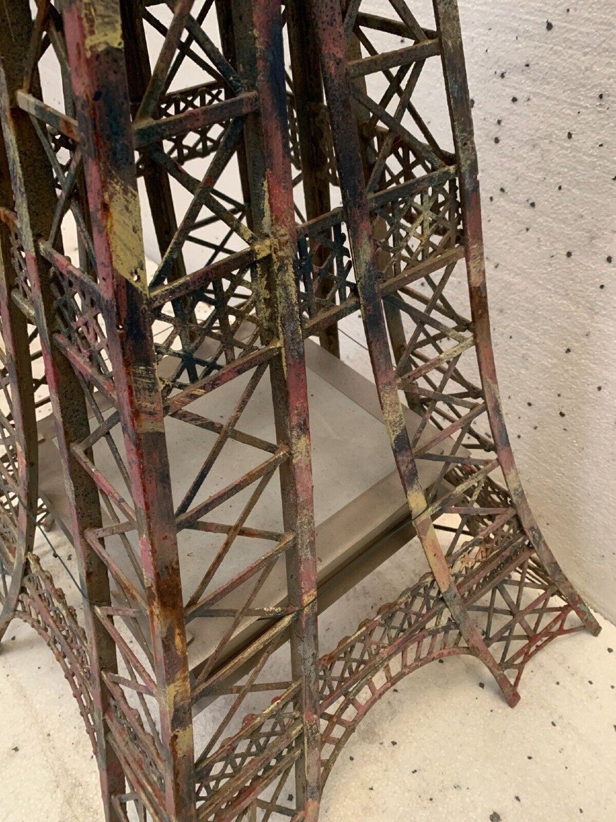 Tour Eiffel En Fer Plat Et Cornières Patinées XX Siècle-photo-4