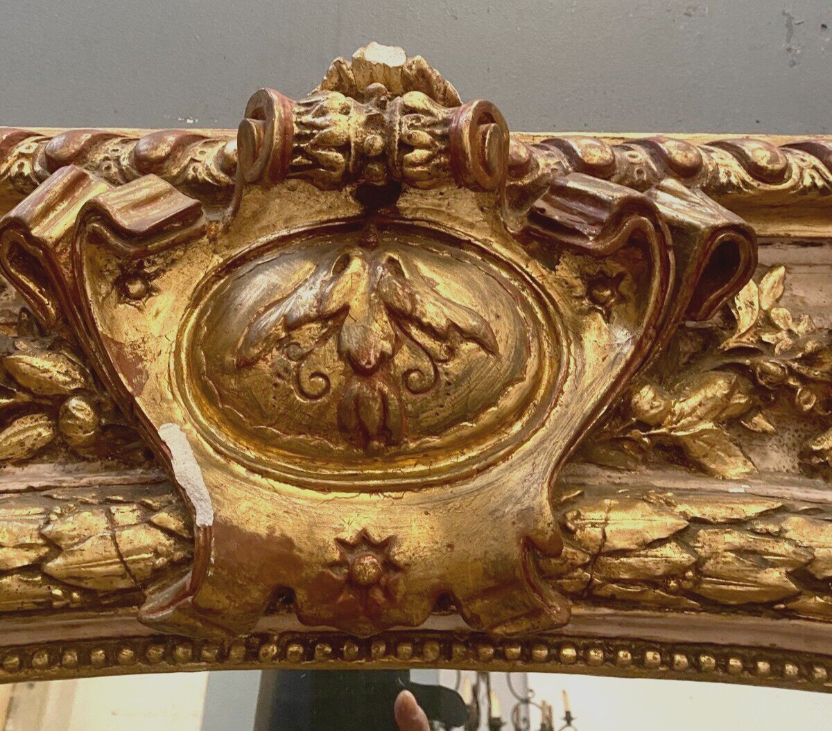 Miroir De Style Louis XV En Bois Et Stuc Doré Et Patiné XIX Siècle-photo-4