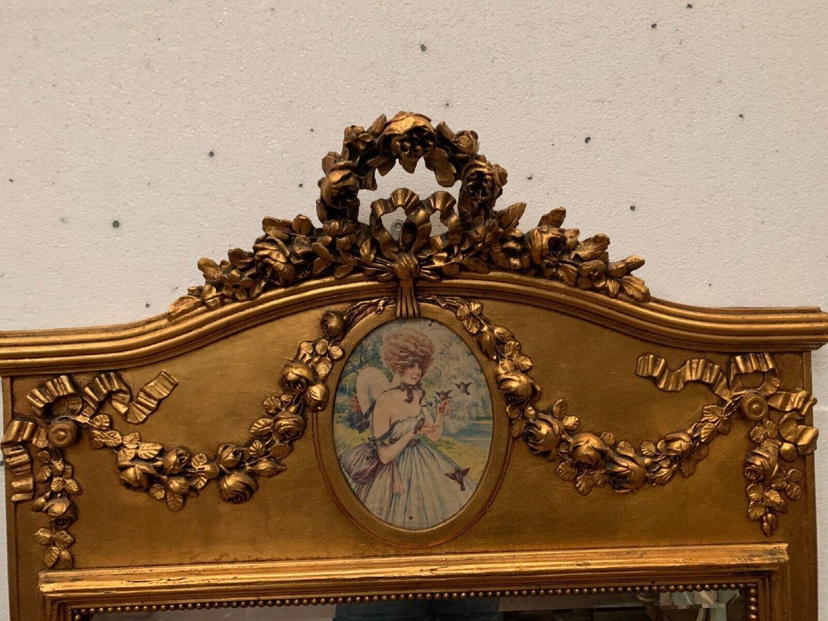 Louis XVI Style Mirror In Wood And Golden Stucco 20th Century-photo-4