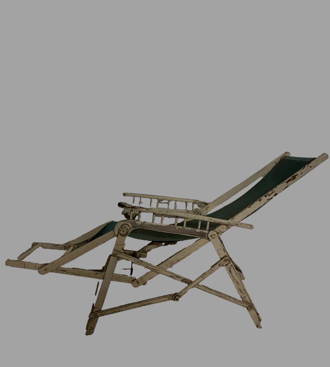 Pair Of Old 20th Century Lacquered Wood Deckchairs-photo-3