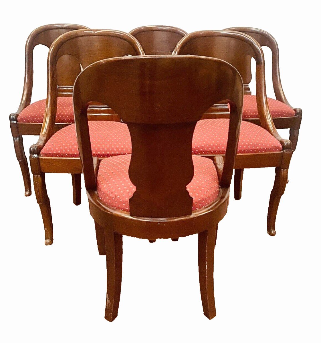Suite Of Six Gondola Chairs In Mahogany And Veneer 20th Century-photo-2