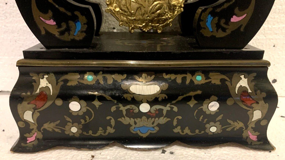 Napoleon Period Portico Clock In Brass Marquetry 19th Century-photo-2