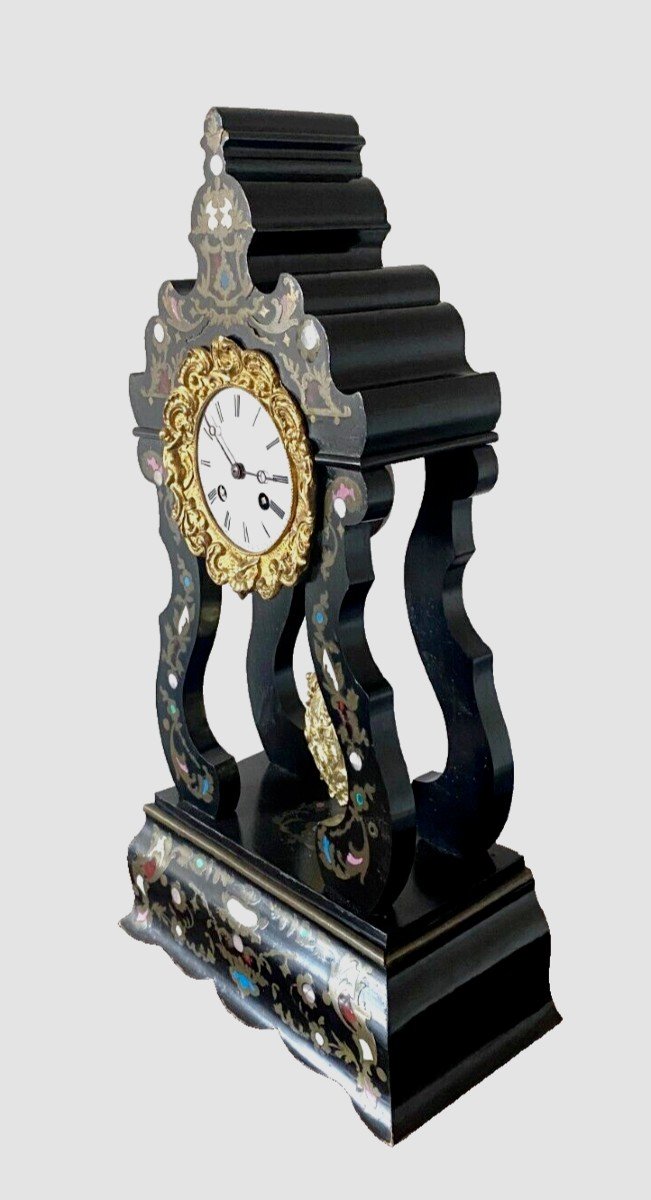 Napoleon Period Portico Clock In Brass Marquetry 19th Century-photo-2