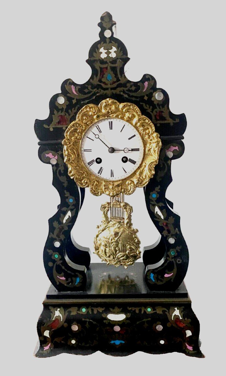 Napoleon Period Portico Clock In Brass Marquetry 19th Century-photo-6