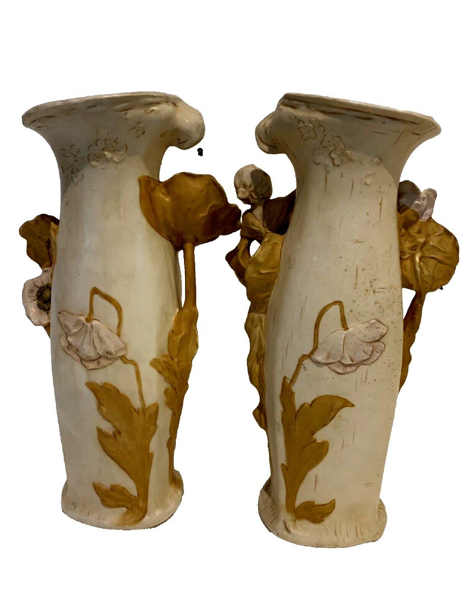 Paire De Vases En Porcelaine Royal Dux Bohemia XX Siècle Porcelaine Allemande-photo-4