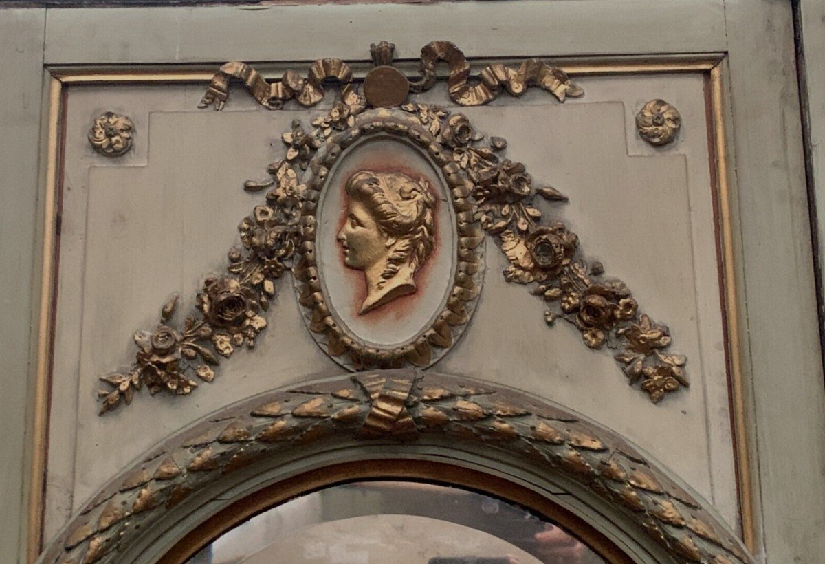 Miroir De Cheminée En Bois Et Stuc Patiné Et Doré XIX Siècle-photo-6