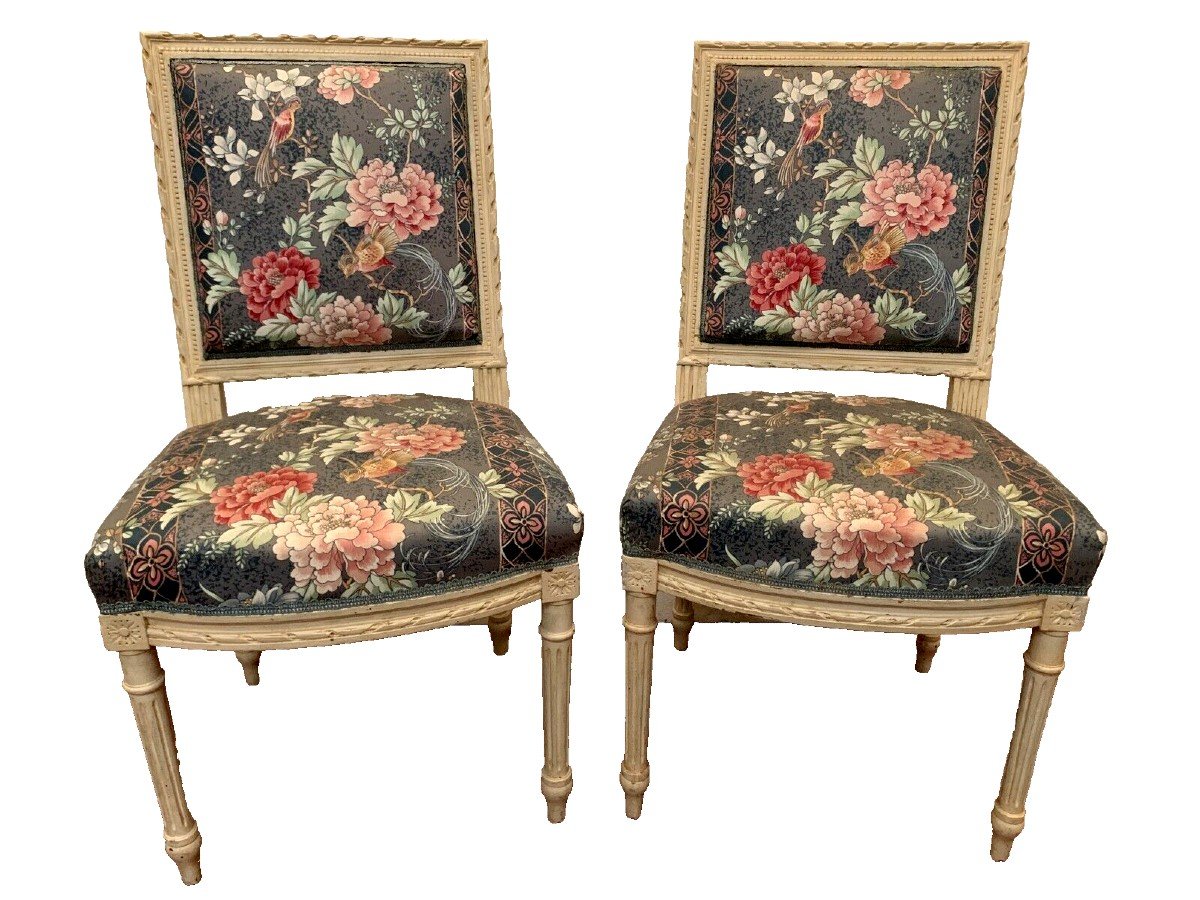 Pair Of Louis XVI Style Chairs In Lacquered Beech 20th Century