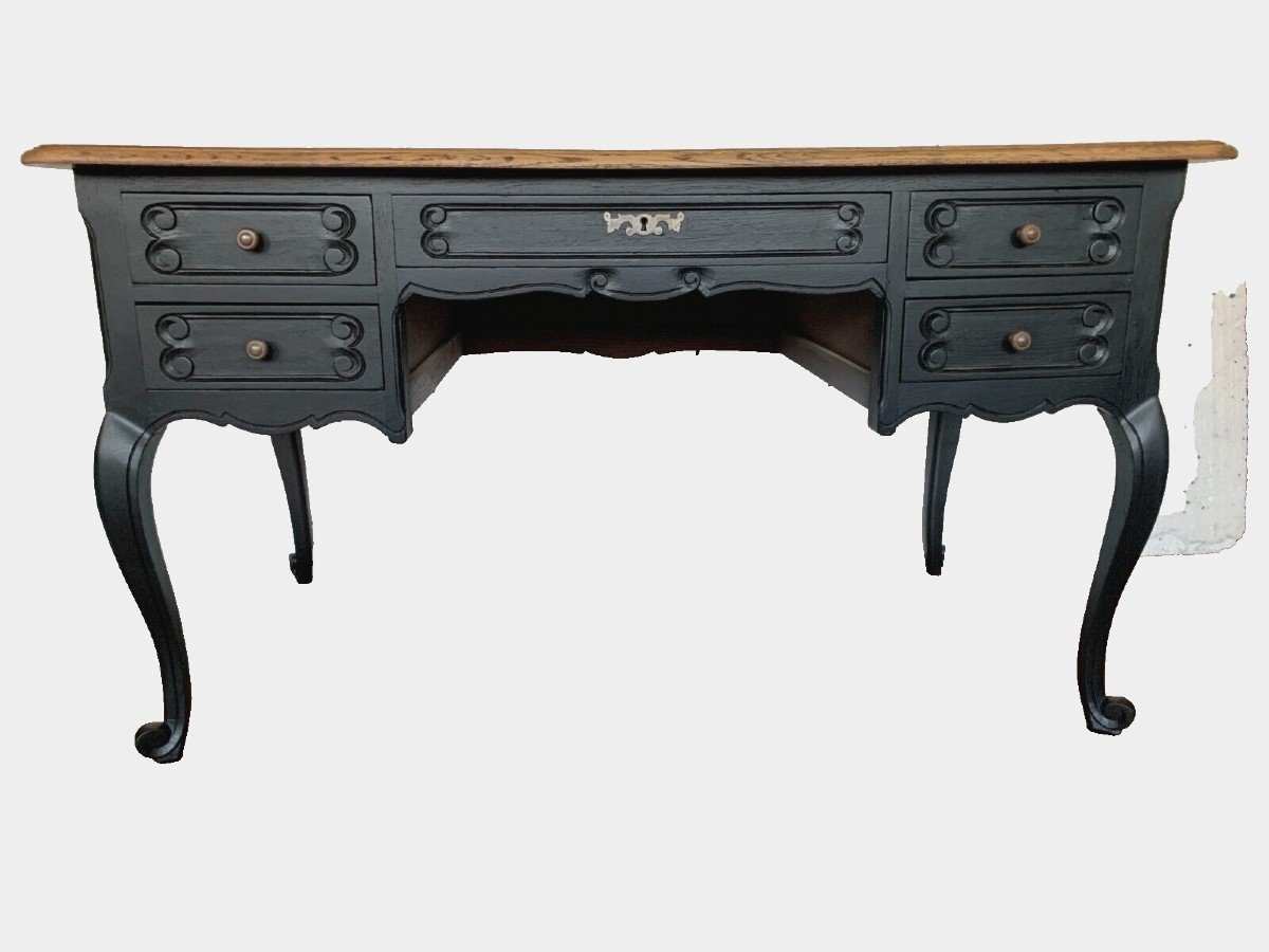 Regency Style Desk In Oak With Black Patina 20th Century-photo-1