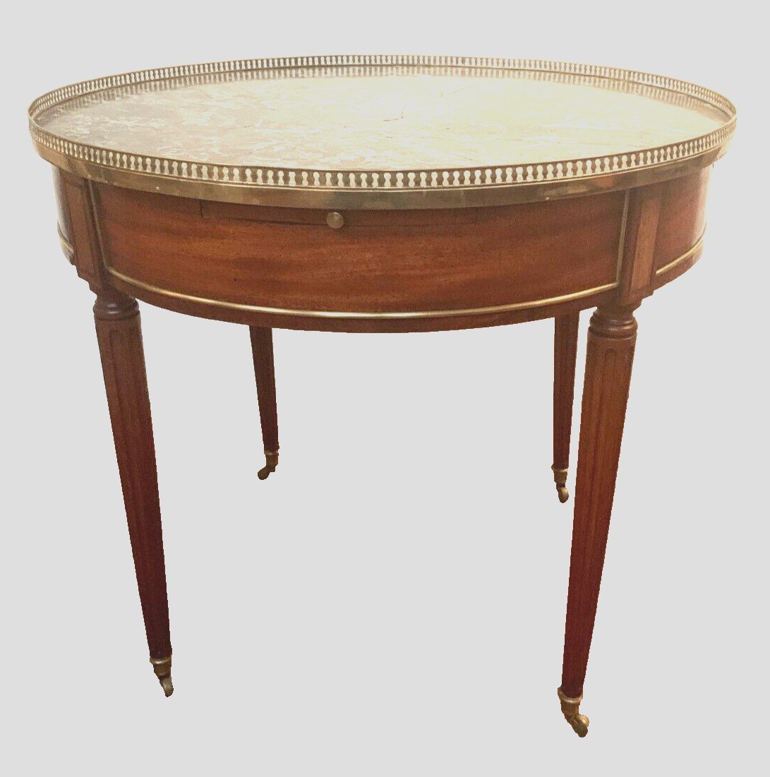 Table Bouillotte De Style Louis XVI En Acajou Et Marbre XX Siècle