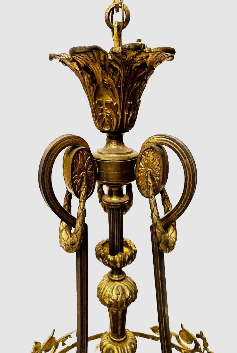 Louis XV Style Chandelier In Bronze And Frosted Glass 20th Century-photo-5