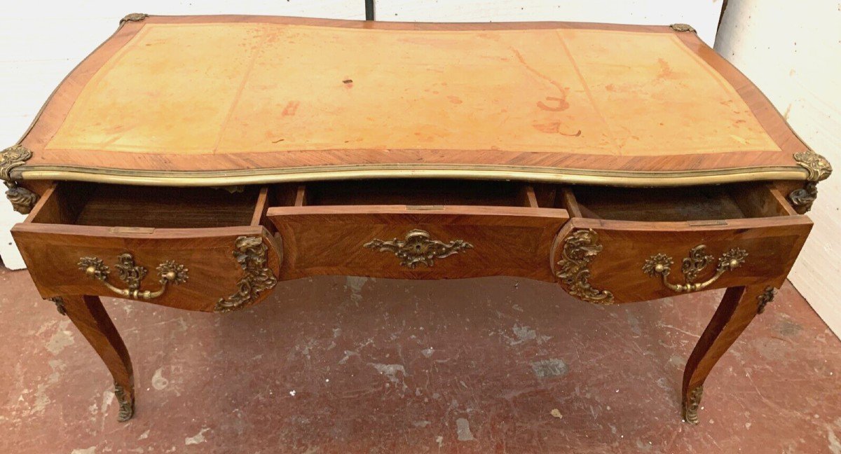 Bureau d'Apparat De Style Louis XV Dessus De Cuir Fauve XIX Siècle-photo-3