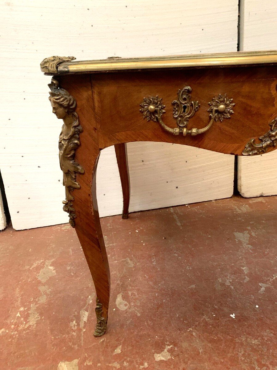 Bureau d'Apparat De Style Louis XV Dessus De Cuir Fauve XIX Siècle-photo-1