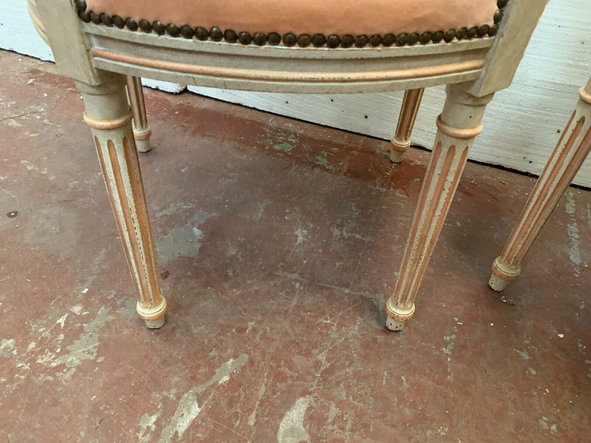 Pair Of Louis XVI Style Armchairs In Patinated Beech 20th Century-photo-7