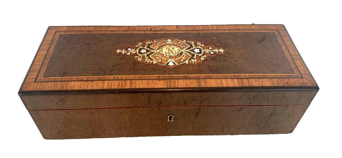 Jewelry Box In Walnut Burl Napoleon III Boulle Marquetry XIX Century