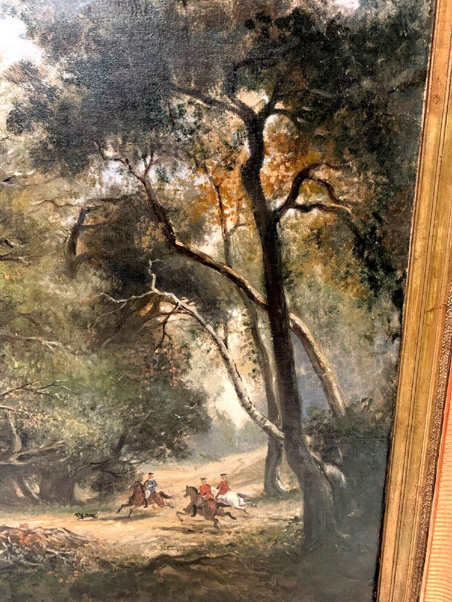 Oil On Canvas "hunting With Hunting" By Jb Cony XIX Century-photo-6