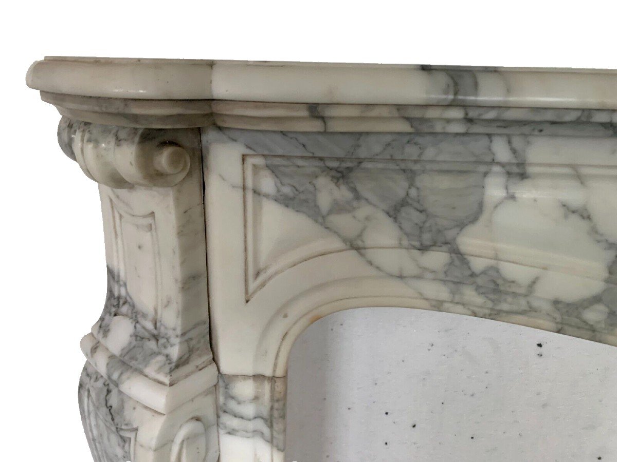 Louis XV Style Fireplace Model Pompadour White Veined Marble 20th Century-photo-2