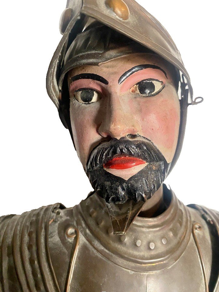 Sicilian Puppet In Wood And Repoussé Metal 20th Century-photo-3