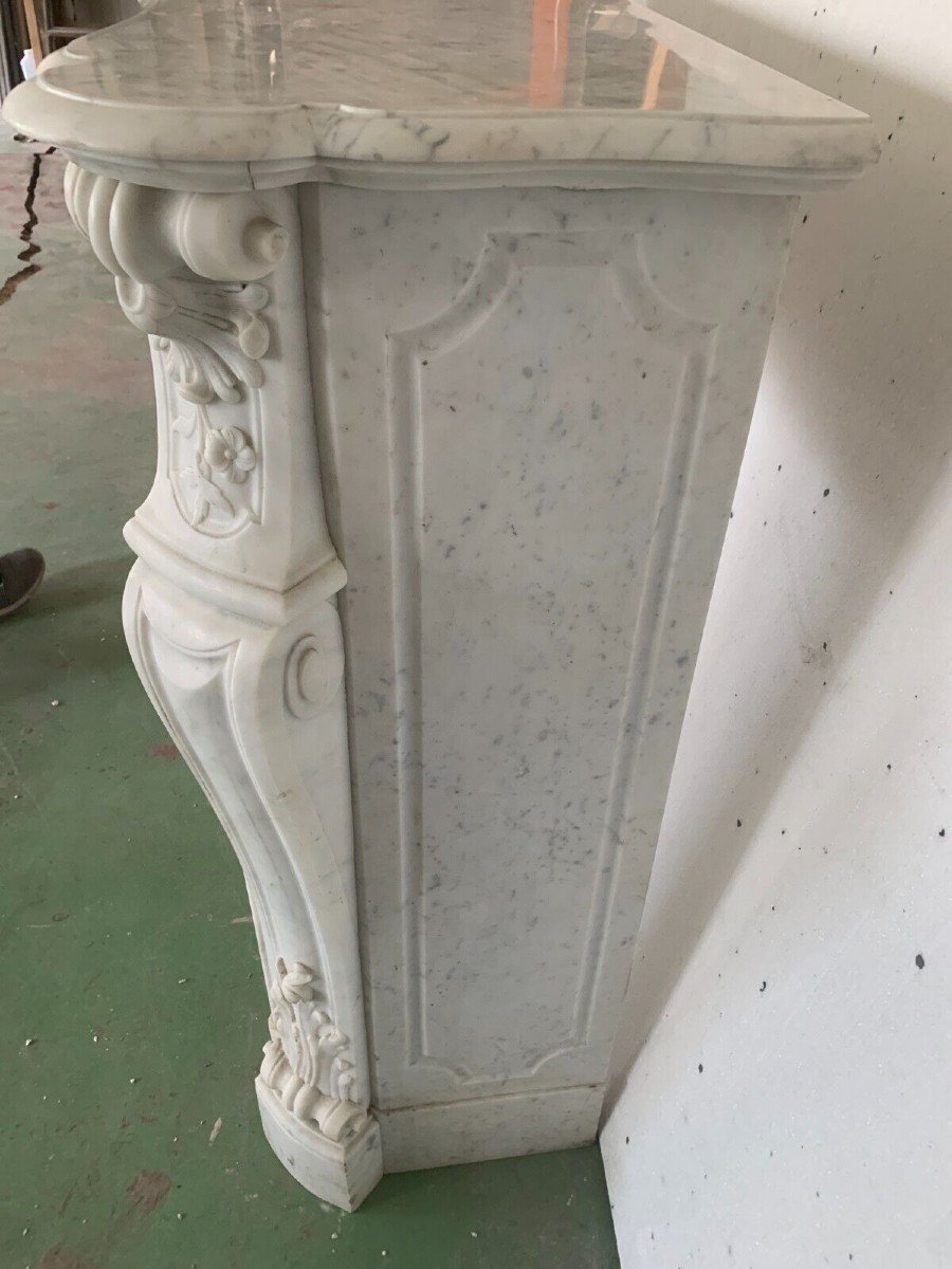 Louis XV Style Fireplace In White Carrara Marble 19th Century-photo-7