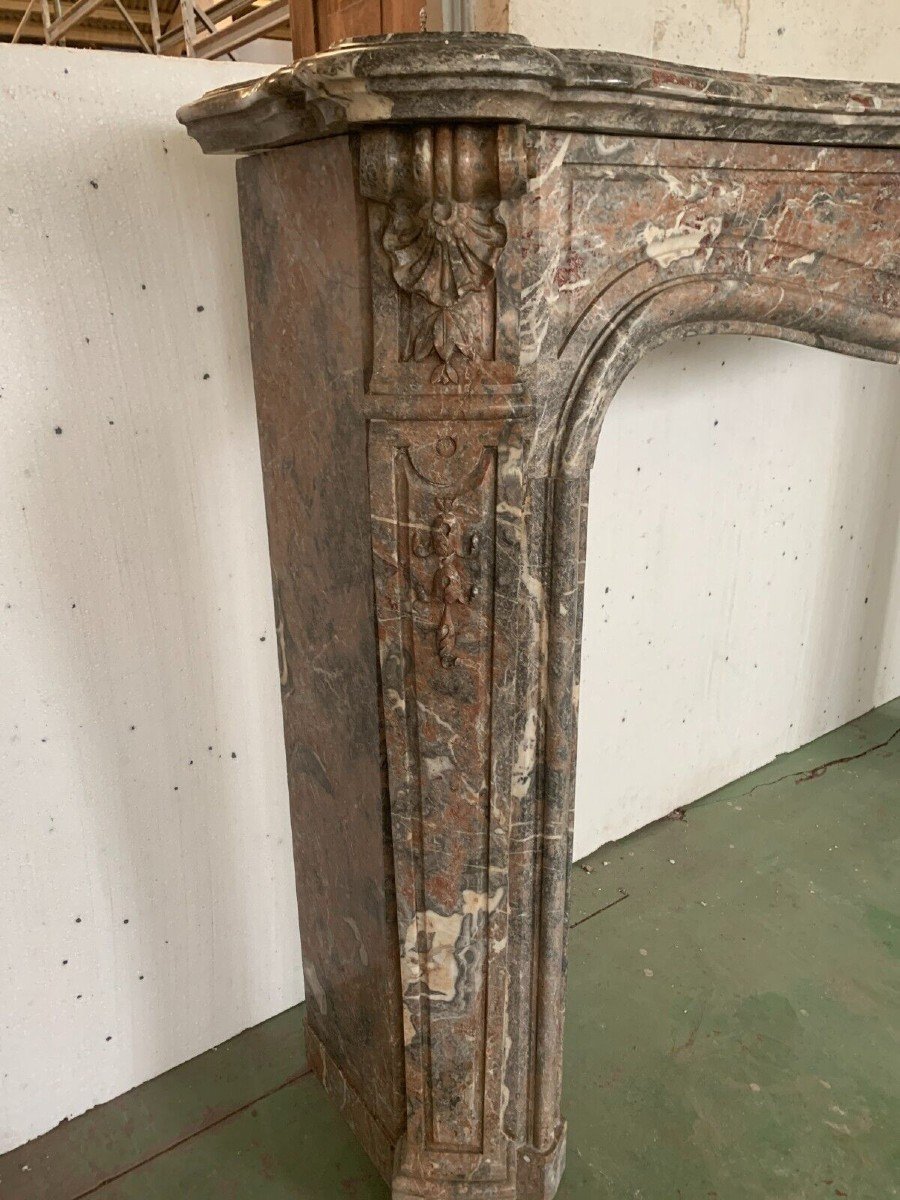 Louis XV Style Fireplace In Red Breche Marble 19th Century-photo-4