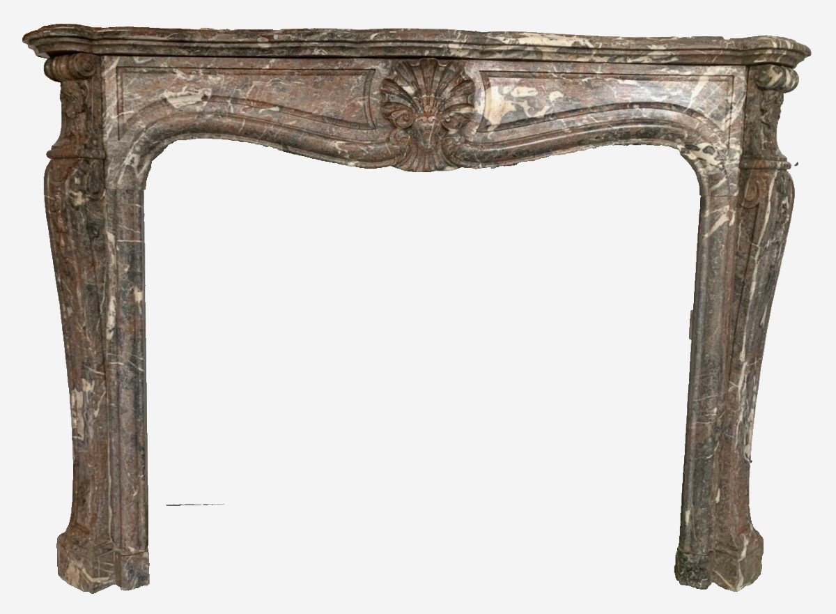 Louis XV Style Fireplace In Red Breche Marble 19th Century