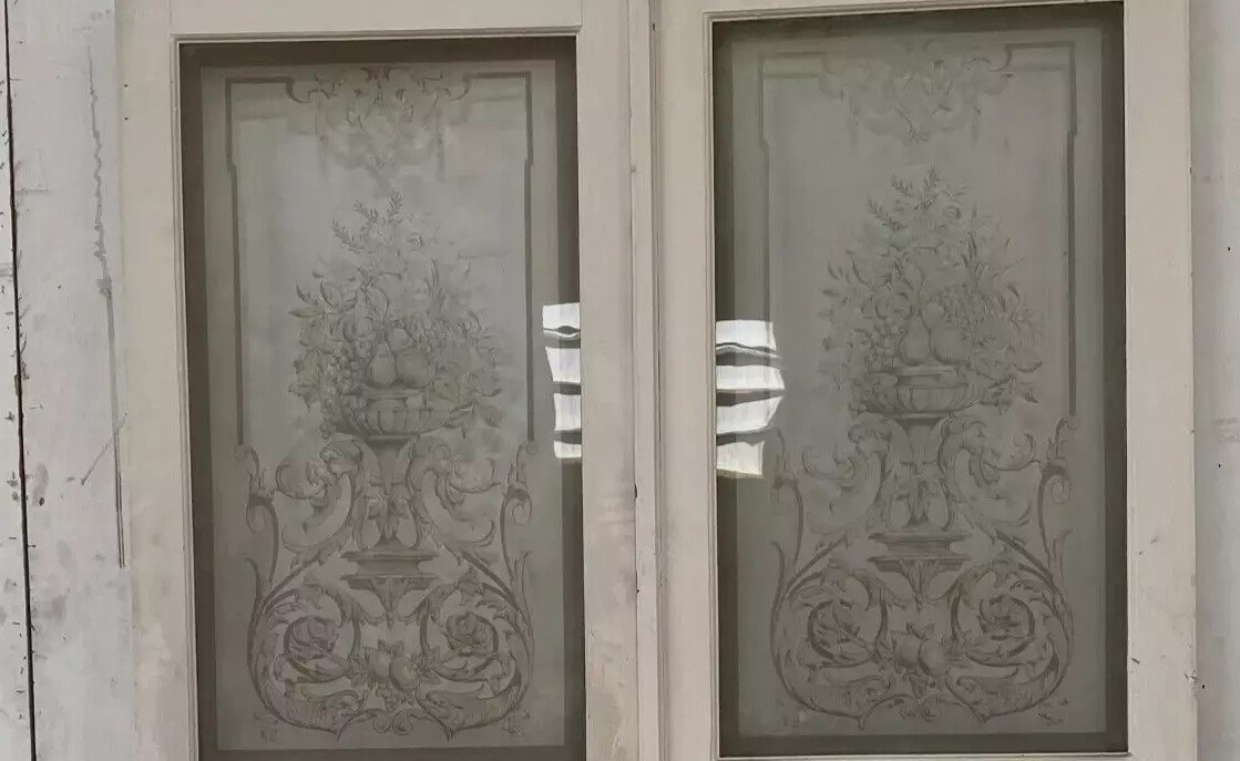 Double Etched Glass Partition Doors 20th Century-photo-3