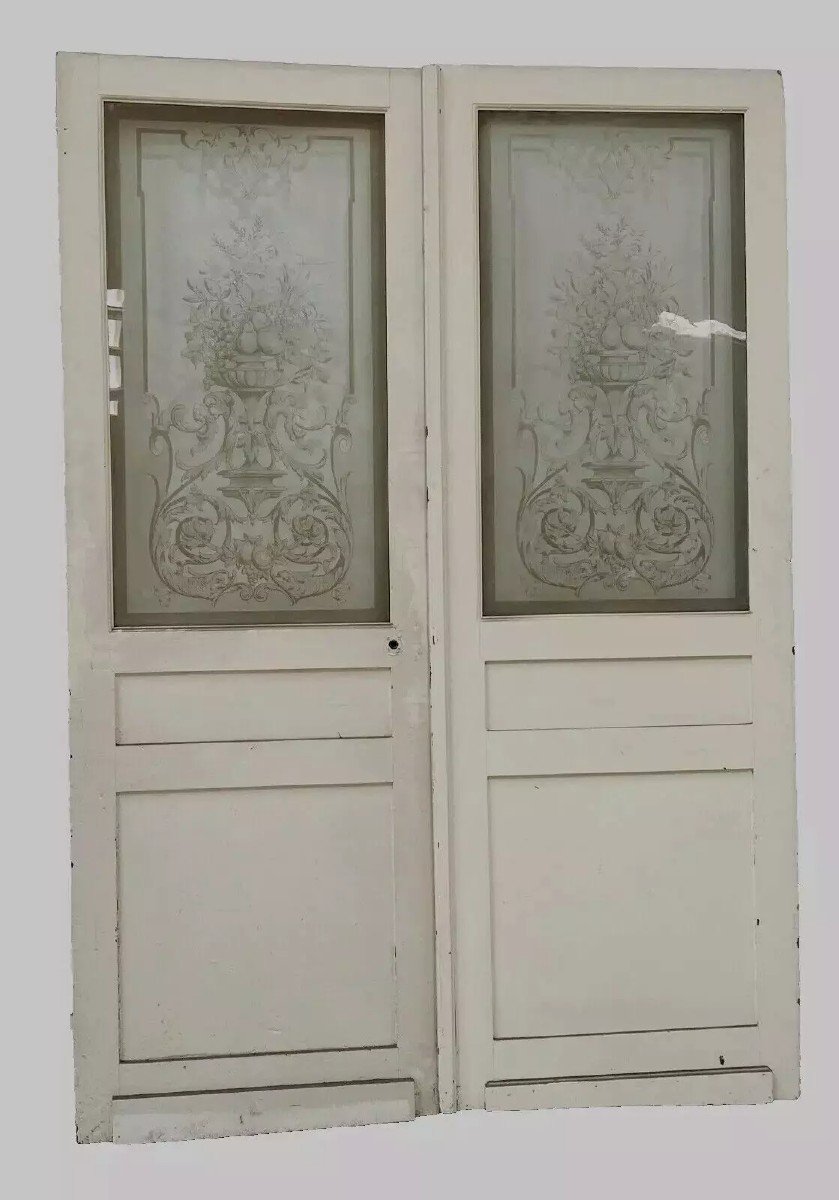 Double Etched Glass Partition Doors 20th Century-photo-7