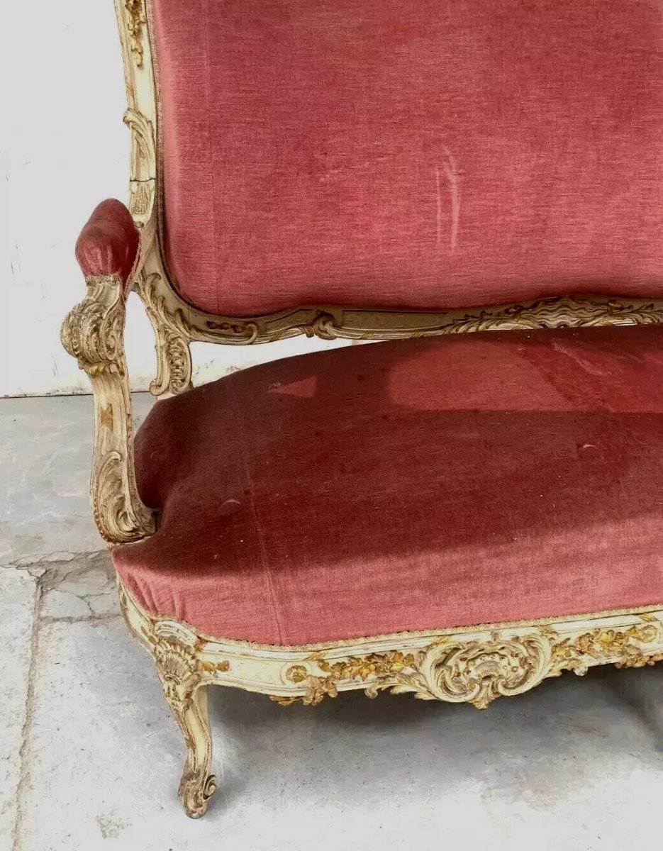 Louis XV Style Bench In Lacquered And Gilded Beech, 20th Century-photo-2