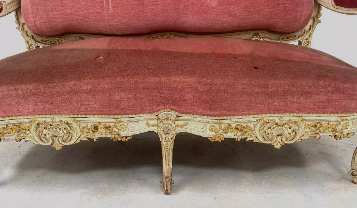 Louis XV Style Bench In Lacquered And Gilded Beech, 20th Century-photo-3