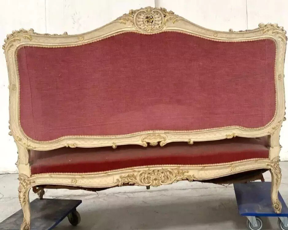 Louis XV Style Bench In Lacquered And Gilded Beech, 20th Century-photo-8