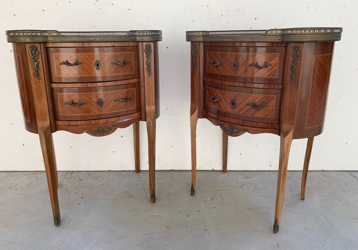 Pair Of Small Louis XV Style Kidney Chests Of Drawers / 20th Century-photo-3