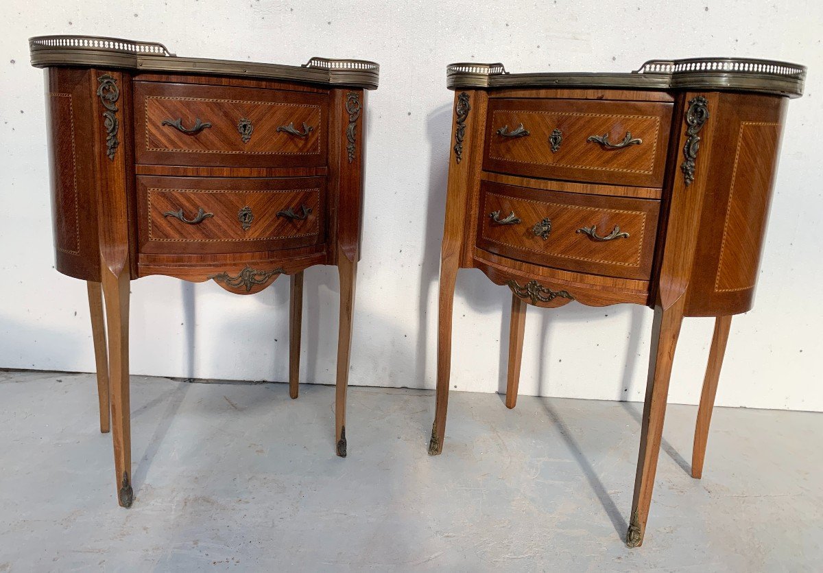 Pair Of Small Louis XV Style Kidney Chests Of Drawers / 20th Century