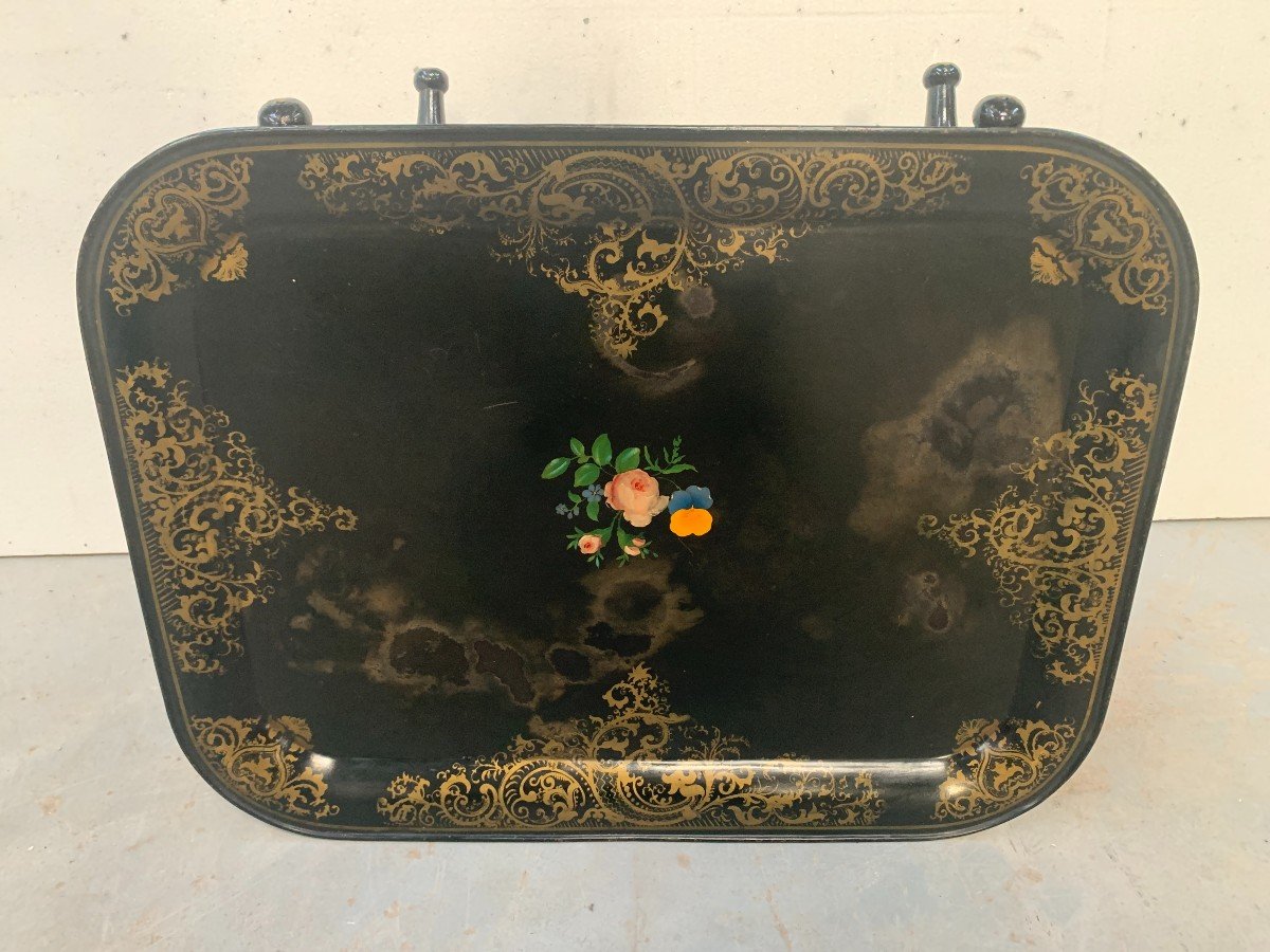 Large Napoleon III Tray In Painted Tole XIX Century-photo-4