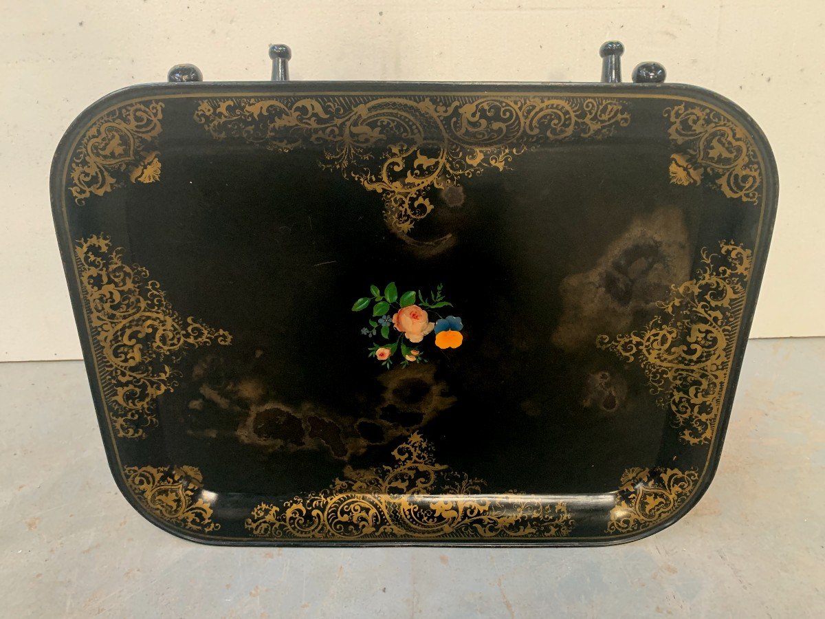 Large Napoleon III Tray In Painted Tole XIX Century