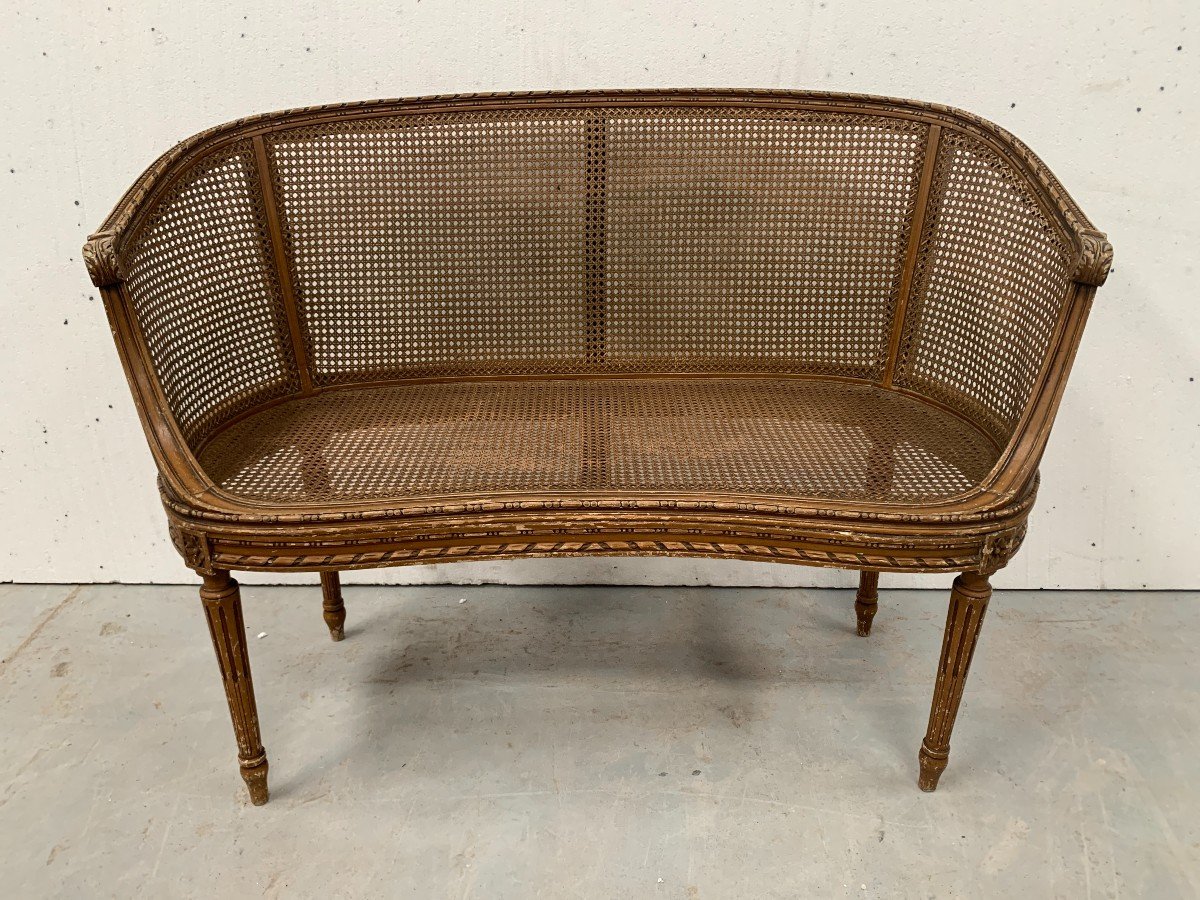 Louis XVI Style Basket Bench In Lacquered Beech 20th Century-photo-3