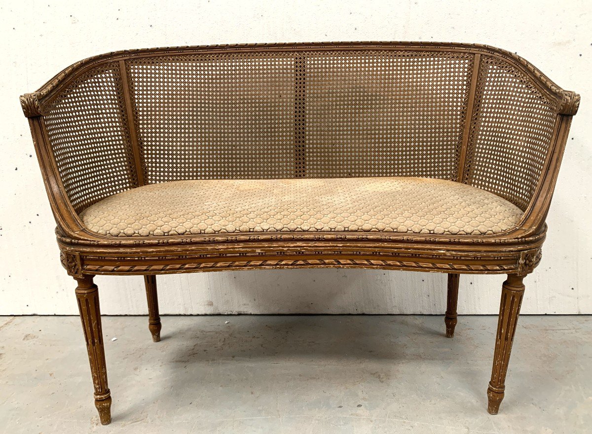 Louis XVI Style Basket Bench In Lacquered Beech 20th Century