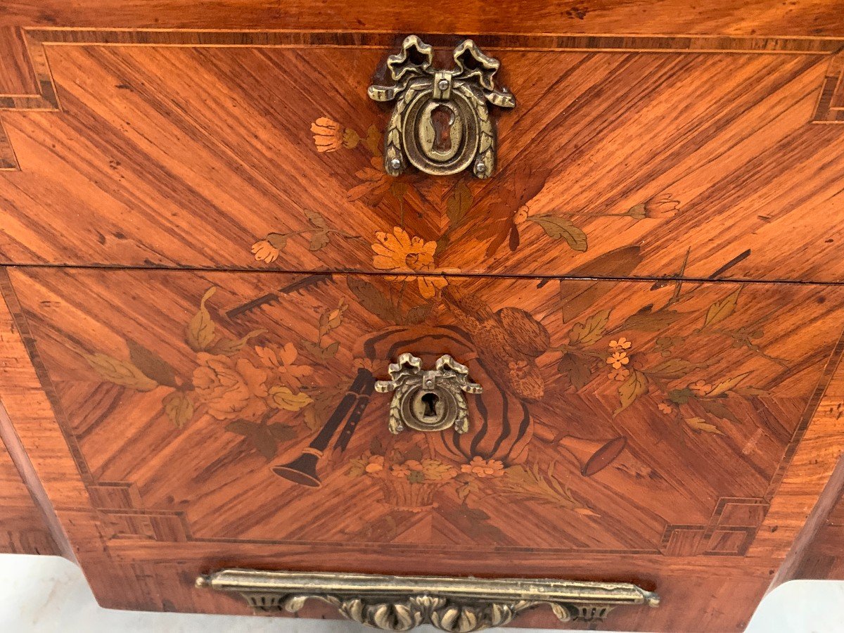 Louis XVI Chest Of Drawers In Veneer Marquetry 20th Century-photo-2